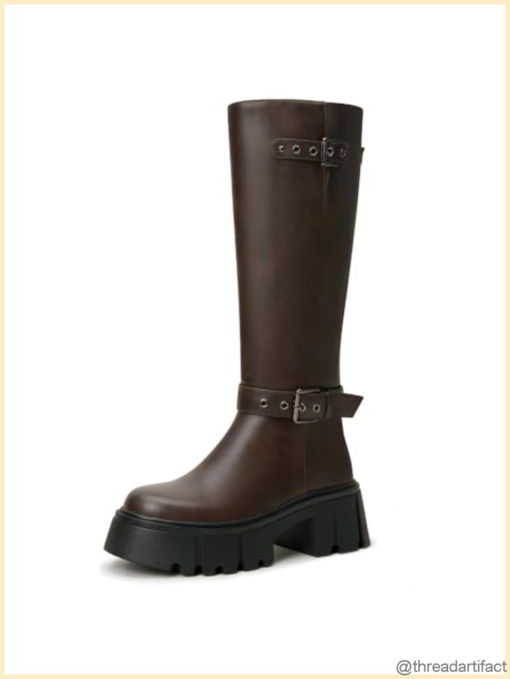 Platform Knee High Boots Chunky Heel Faux Leather Tall Boots